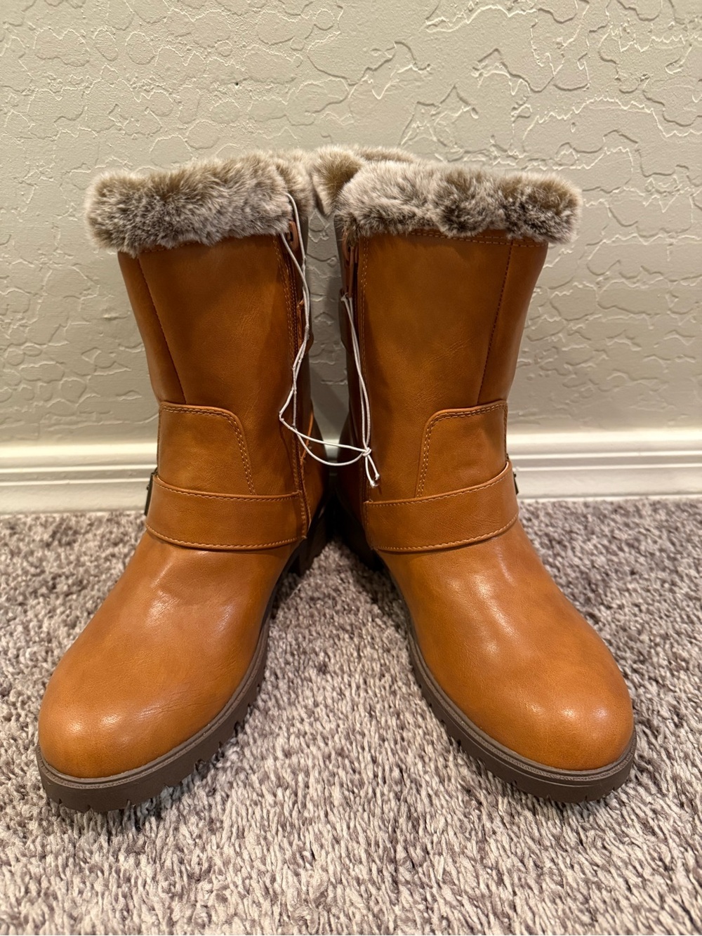 Madden Girl Tan Faux-Fur Cuff Mid-Calf Boots